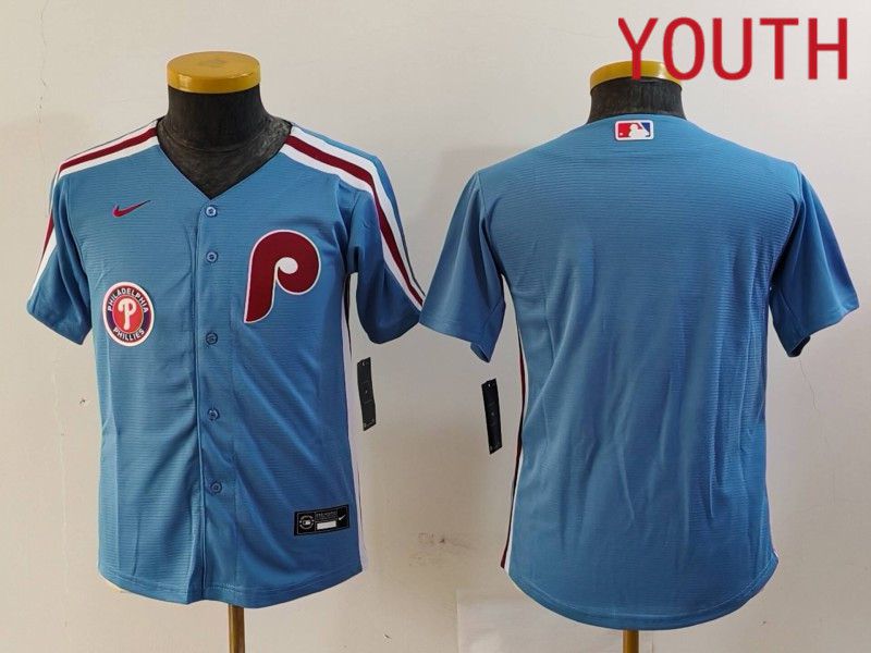 Youth Philadelphia Phillies Blank Blue Throwback 2024 Nike MLB Jersey style 2